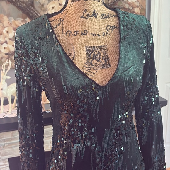 Boston Proper Alexia Admor $189 green velvet sequins long sleeve holiday dress 2 - Picture 3 of 10